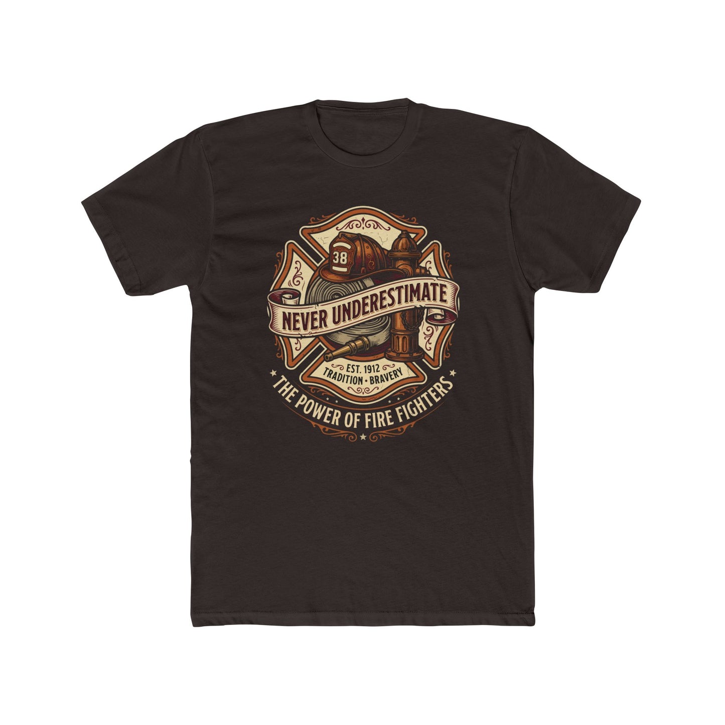 Firefighter Tee - "Never Underestimate" Vintage Firefighter Helmet Design