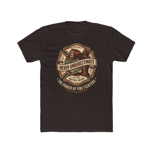 Firefighter Tee - "Never Underestimate" Vintage Firefighter Helmet Design