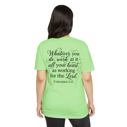 Colossians 3:23 Faith T-Shirt — "Whatever You Do, Work at It with All Your Heart" Christian Tee