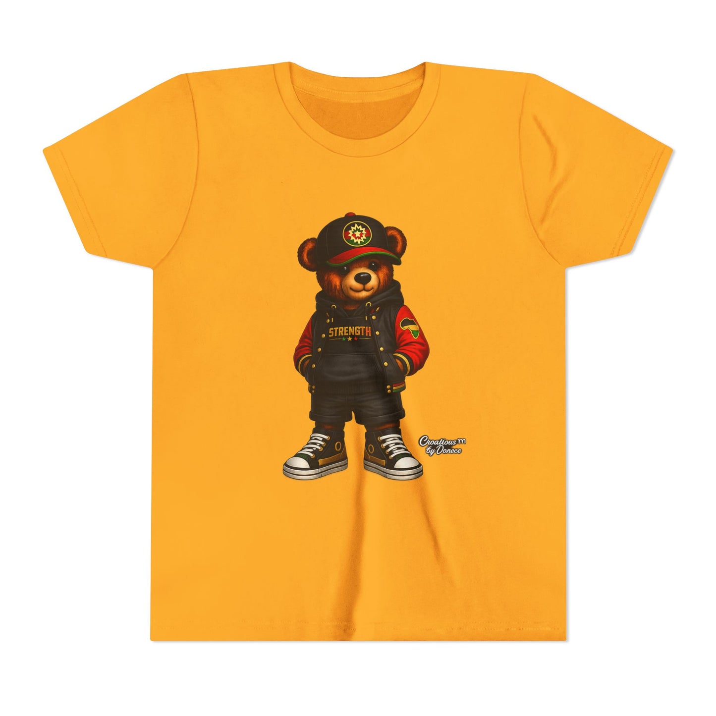 Kids Teddy Bear Streetwear Tee — 'Strength' Graphic Youth T-Shirt