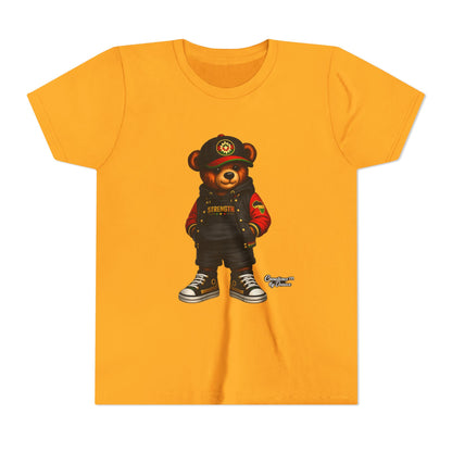 Kids Teddy Bear Streetwear Tee — 'Strength' Graphic Youth T-Shirt