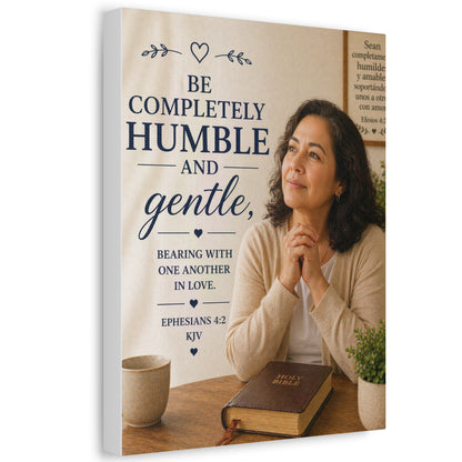 Canvas Wall Art — "Be Completely Humble and Gentle" Biblical Scripture (Ephesians 4:2)
