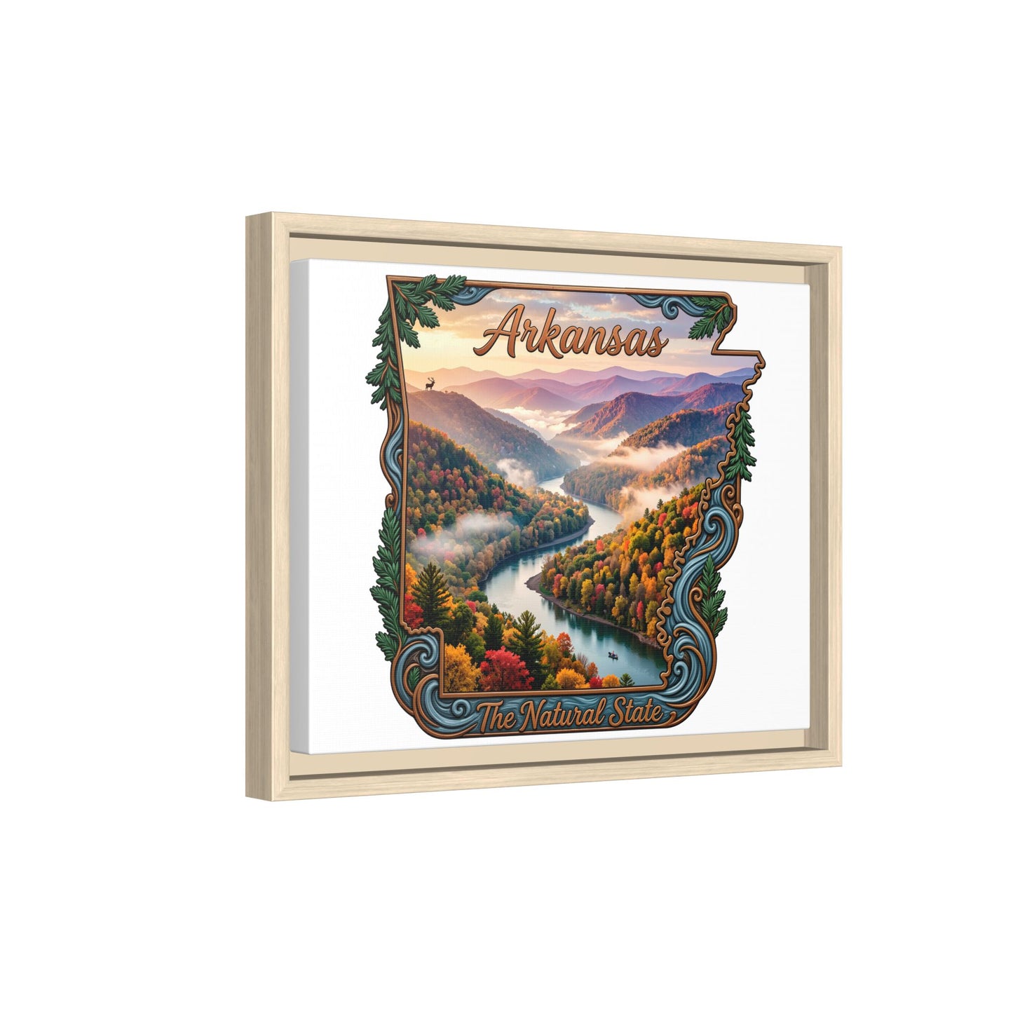 Arkansas Scenic State Map Canvas — "The Natural State" Framed Wall Art