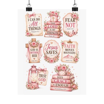 Christian Scripture Matte Poster - Floral 'Jesus Saves' & Encouraging Verses (Vertical)
