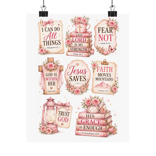 Christian Scripture Matte Poster - Floral 'Jesus Saves' & Encouraging Verses (Vertical)