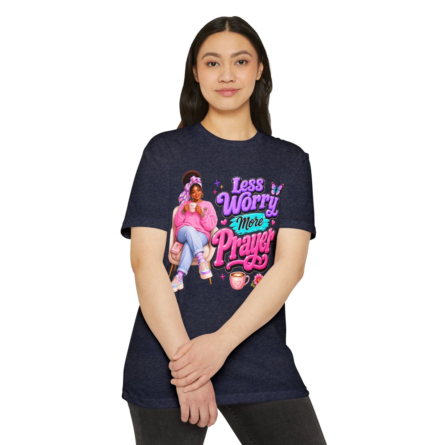 Less Worry More Prayer Tee — Inspirational Christian Graphic T-Shirt
