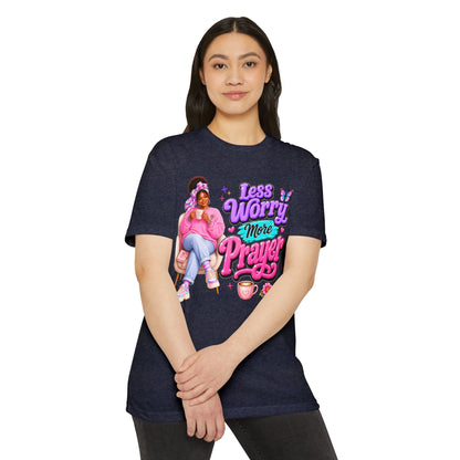 Less Worry More Prayer Tee — Inspirational Christian Graphic T-Shirt