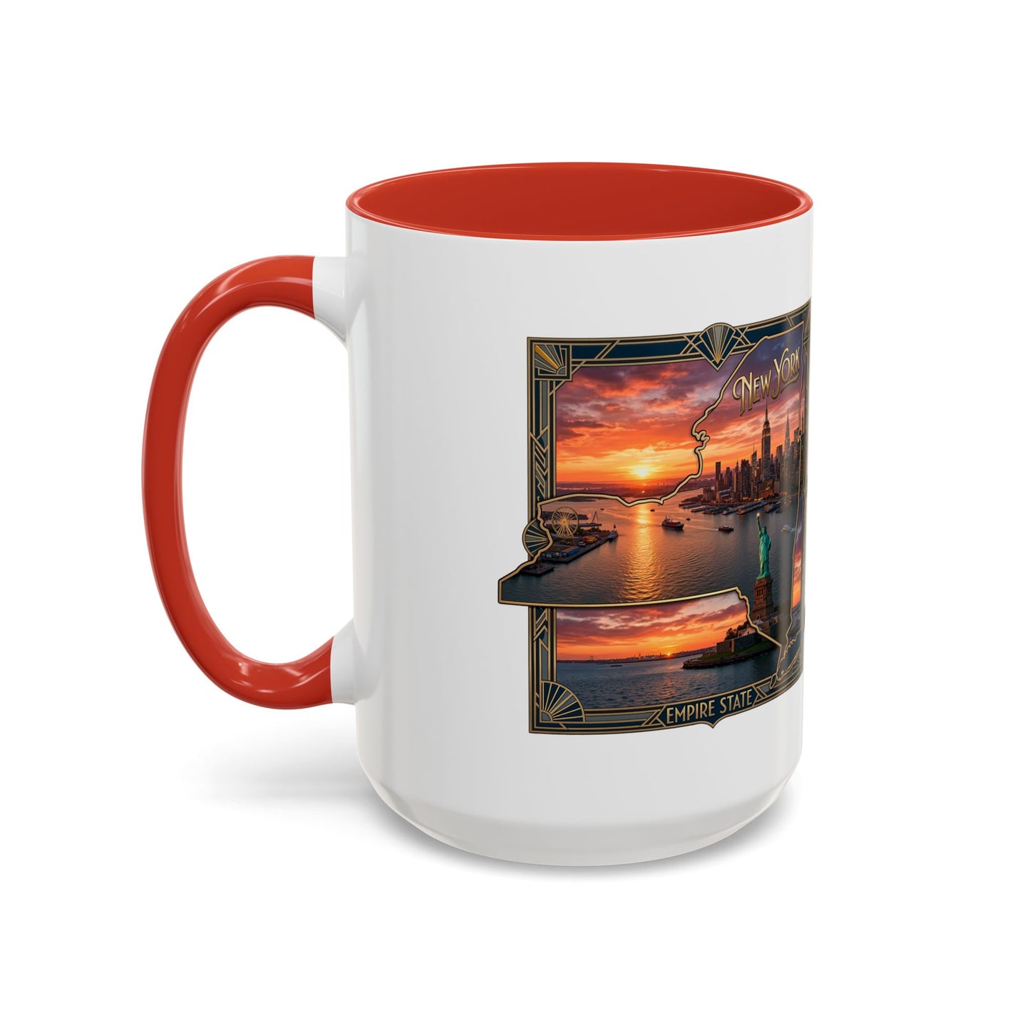 New York Skyline Accent Coffee Mug — Empire State Sunset Scene (11/15oz)