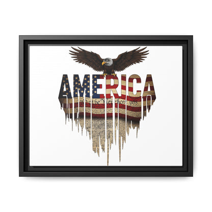America Eagle Matte Canvas Framed Wall Art — Patriotic USA Flag Typography Print