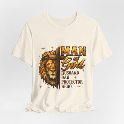 Man of God Lion T-Shirt – Husband, Dad, Protector Christian Tee