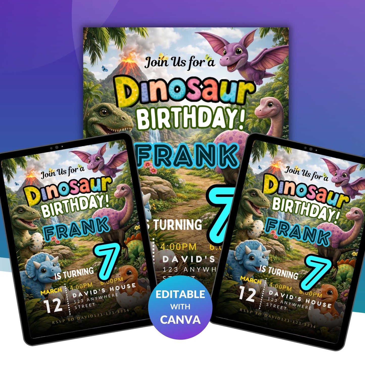 dinosaur invite, dino party, kids birthday, birthday invite, editable invite, dinosaur theme, kids party, digital invite, boy birthday, girl birthday, party template, dino birthday, fun invite