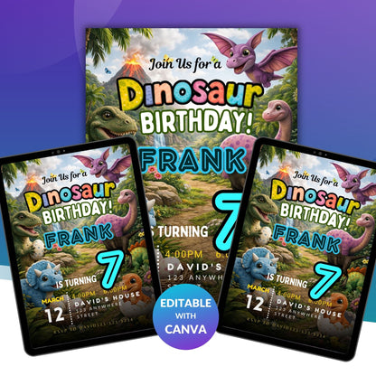 dinosaur invite, dino party, kids birthday, birthday invite, editable invite, dinosaur theme, kids party, digital invite, boy birthday, girl birthday, party template, dino birthday, fun invite