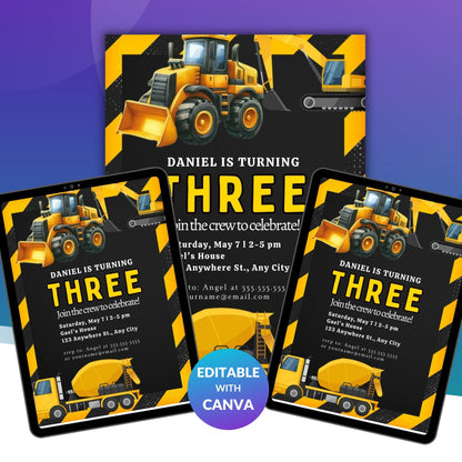 Construction Birthday Invitation Template | Editable Builder Theme Party Invite