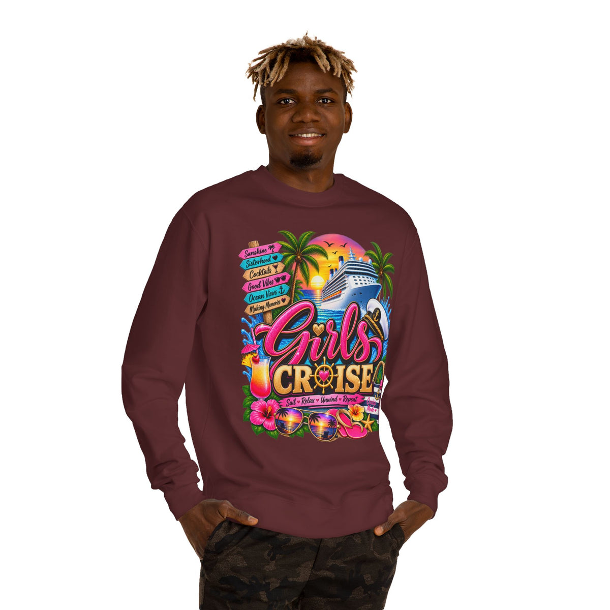 Girls Cruise Sweatshirt — Tropical Bachelorette/Group Vacation Crewneck