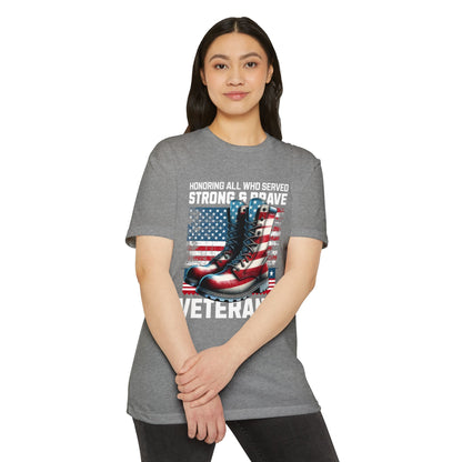 Veterans Tribute T-Shirt — "Honoring All Who Served" American Flag Boots