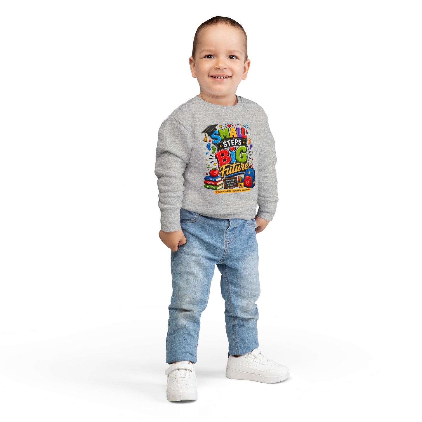 Toddler Sweatshirt - "Small Steps Big Future" Back-to-School Kids Crewneck