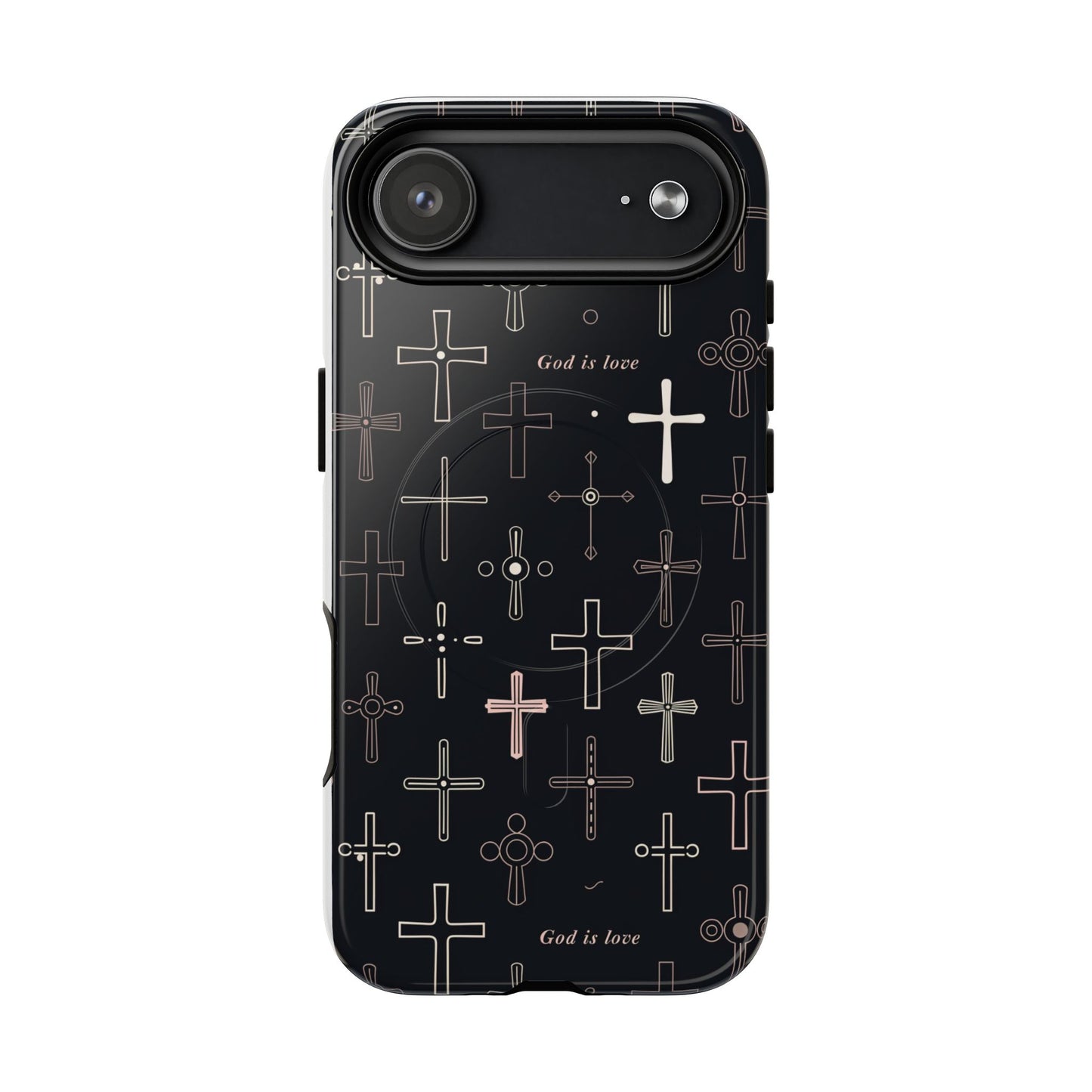 Magnetic Phone Case — Black Cross Pattern with "God is love"