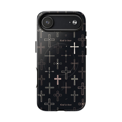 Magnetic Phone Case — Black Cross Pattern with "God is love"