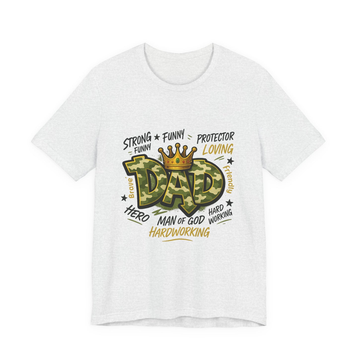 Dad Camo Crown T-Shirt — 'DAD' Graphic with 'Man of God, Hardworking' Father's Day Tee