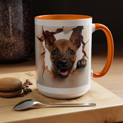 Accent Coffee Mug - Playful Puppy Peeking Through Tear Design (11/15oz)