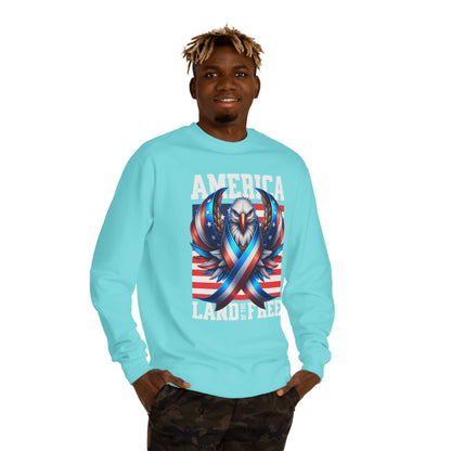 America Land of the Free Sweatshirt — Patriotic Eagle Ribbon Crewneck