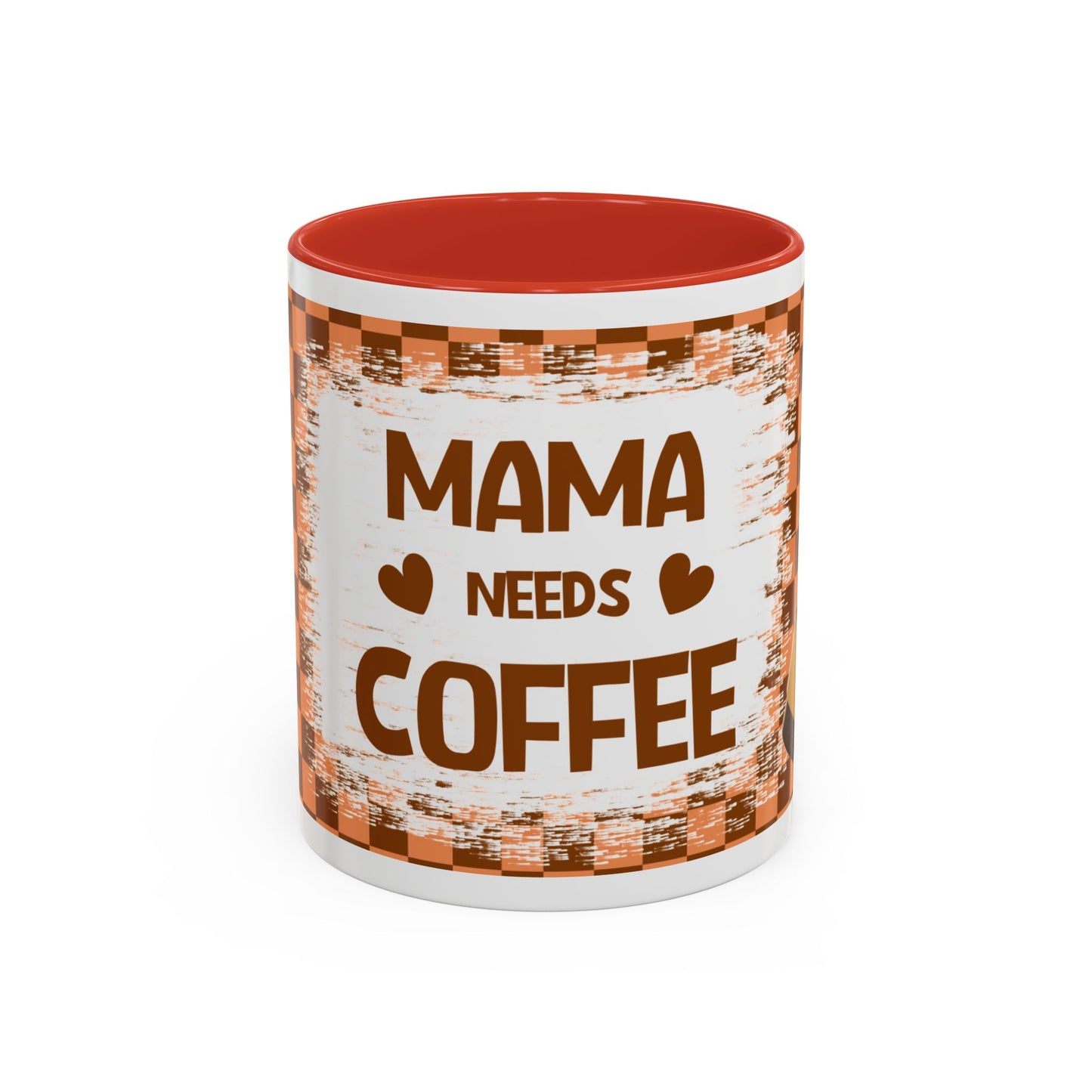 Mama Needs Coffee Accent Mug — 11/15oz Brown Checkered Coffee Cup