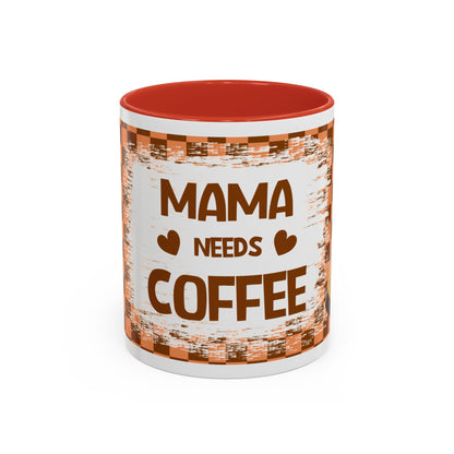 Mama Needs Coffee Accent Mug — 11/15oz Brown Checkered Coffee Cup