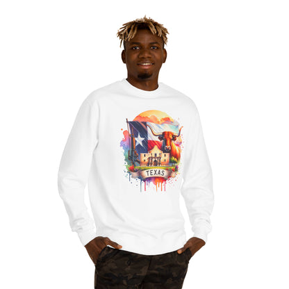 Texas Watercolor Flag Sweatshirt — Longhorn & Alamo Graphic