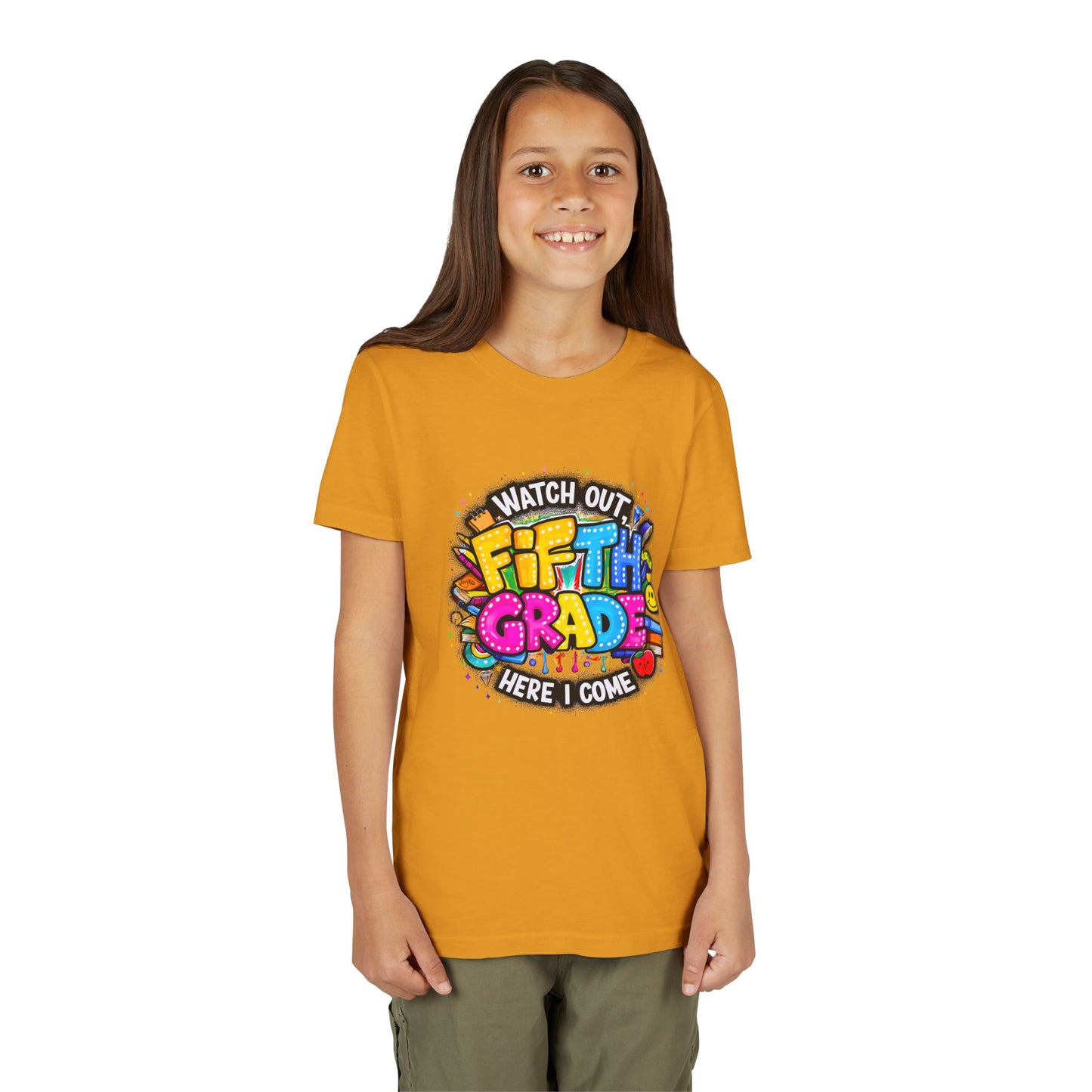 Fifth Grade T‑Shirt for Kids - "Watch Out Fifth Grade Here I Come" Back-to-School Tee