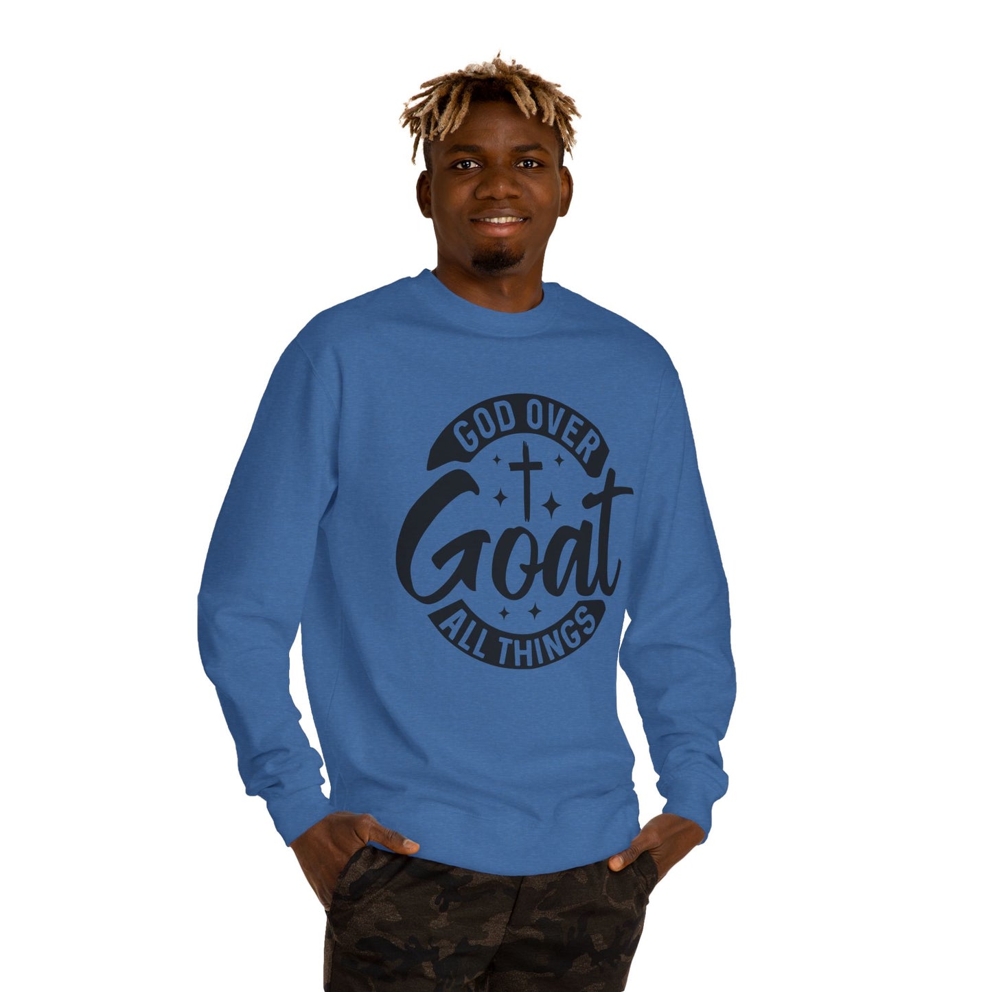 God Over Goat Crewneck Sweatshirt - Christian Faith Graphic Pullover