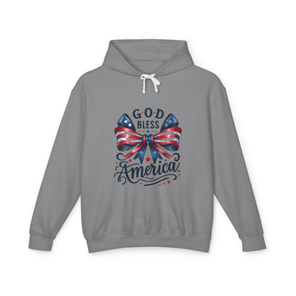 God Bless America Patriotic Hoodie – American Flag Bow Fourth of July Sweatshirt
