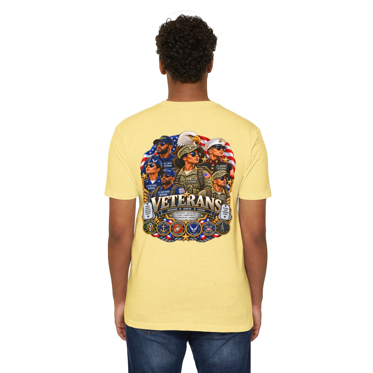 Veterans Tribute T-Shirt – Patriotic Military Emblems & Eagle Design