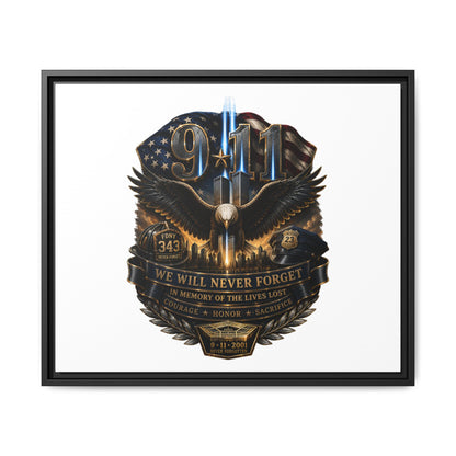 9/11 We Will Never Forget Matte Framed Canvas - Memorial Tribute Wall Art