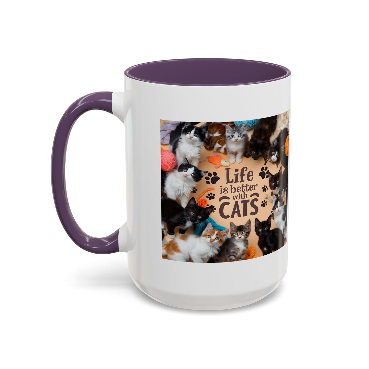 Cat Lover Accent Coffee Mug — “Life Is Better With Cats” 11/15oz