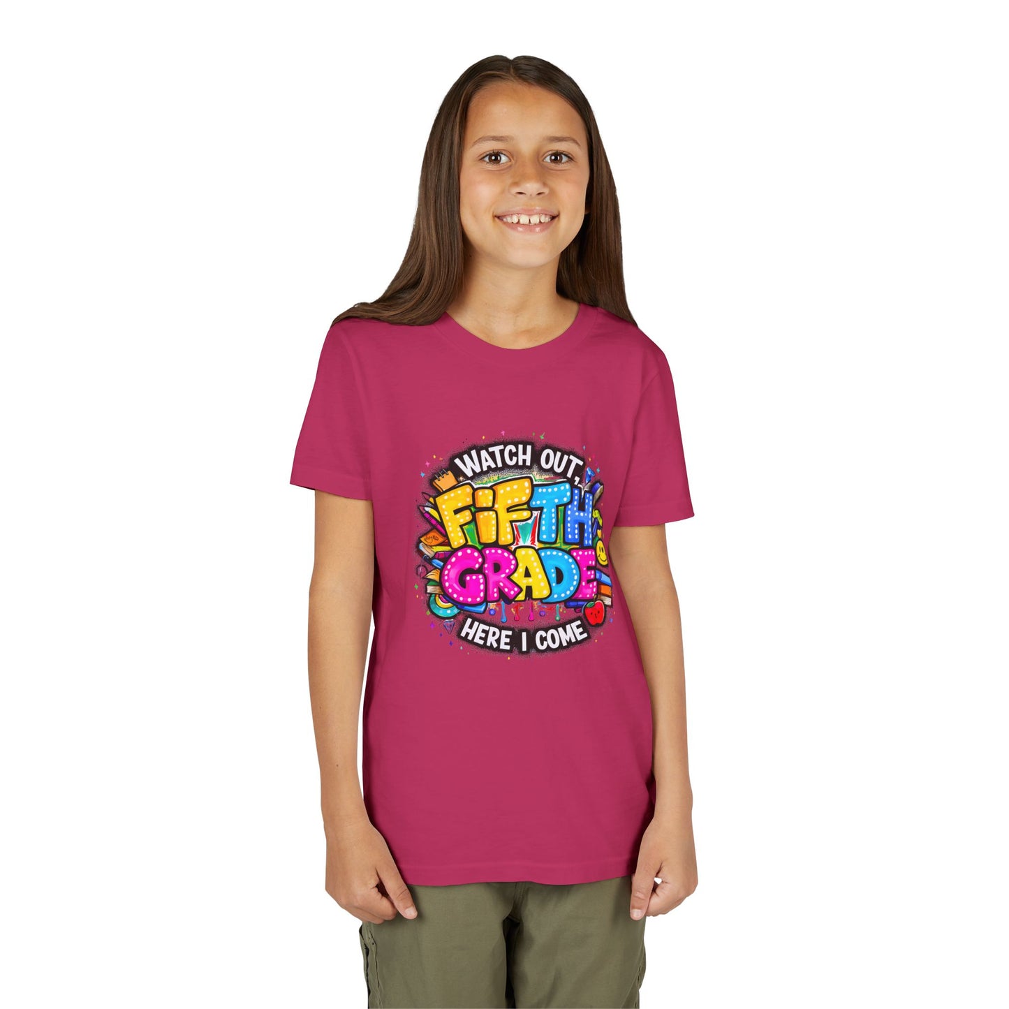 Fifth Grade T‑Shirt for Kids - "Watch Out Fifth Grade Here I Come" Back-to-School Tee