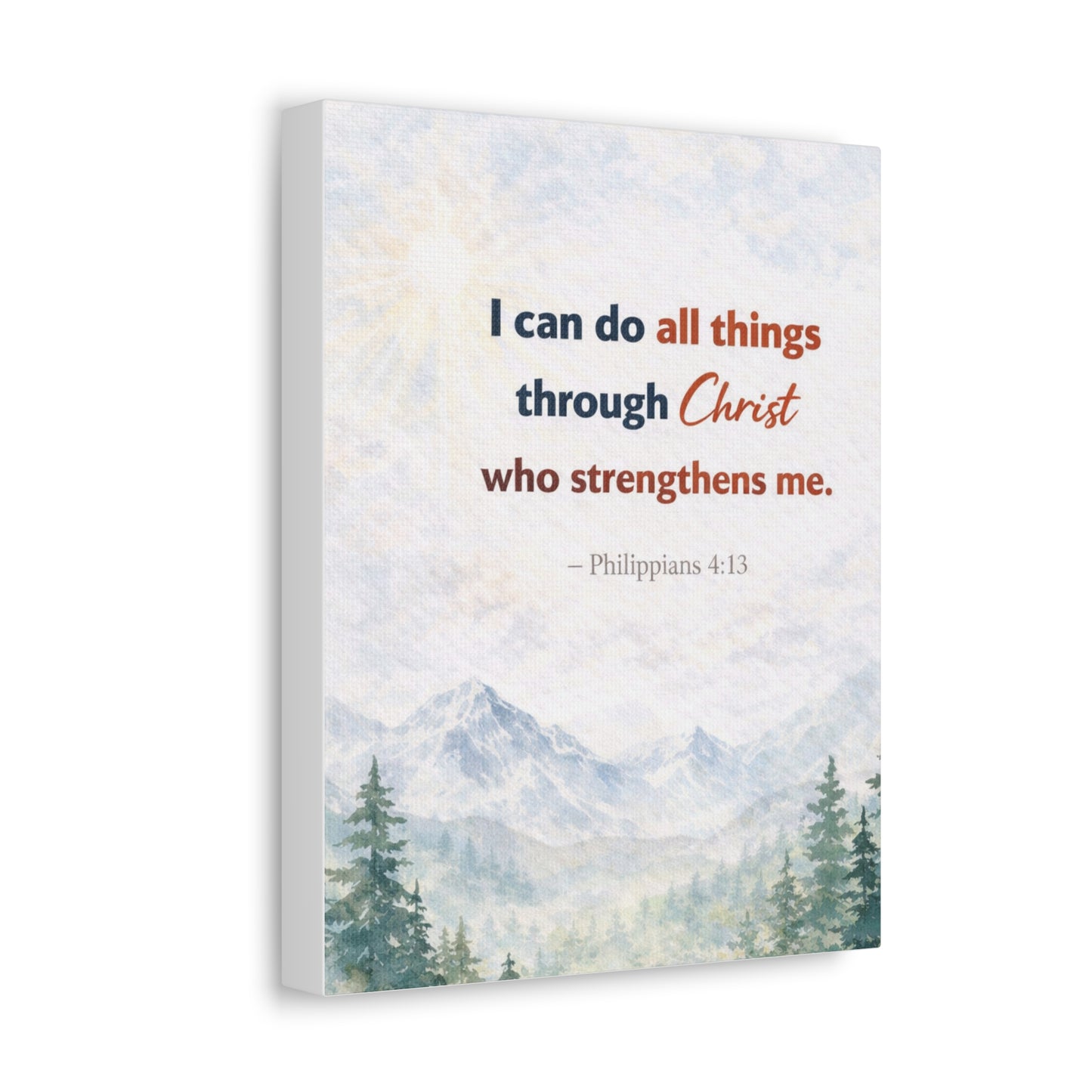 Philippians 4:13 Mountain Canvas – "I Can Do All Things Through Christ" Inspirational Wall Art