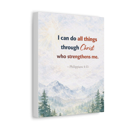 Philippians 4:13 Mountain Canvas – "I Can Do All Things Through Christ" Inspirational Wall Art