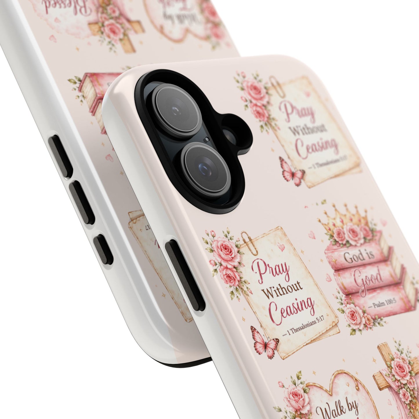 Christian Floral Phone Case — "Pray Without Ceasing" Faith Cross Design