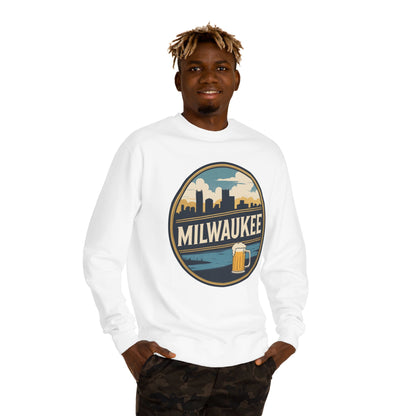 Milwaukee Skyline Sweatshirt — Retro Beer Badge Crewneck