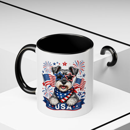Patriotic Schnauzer Coffee Mug – USA Flag, Fireworks Accent Mug (11/15oz)