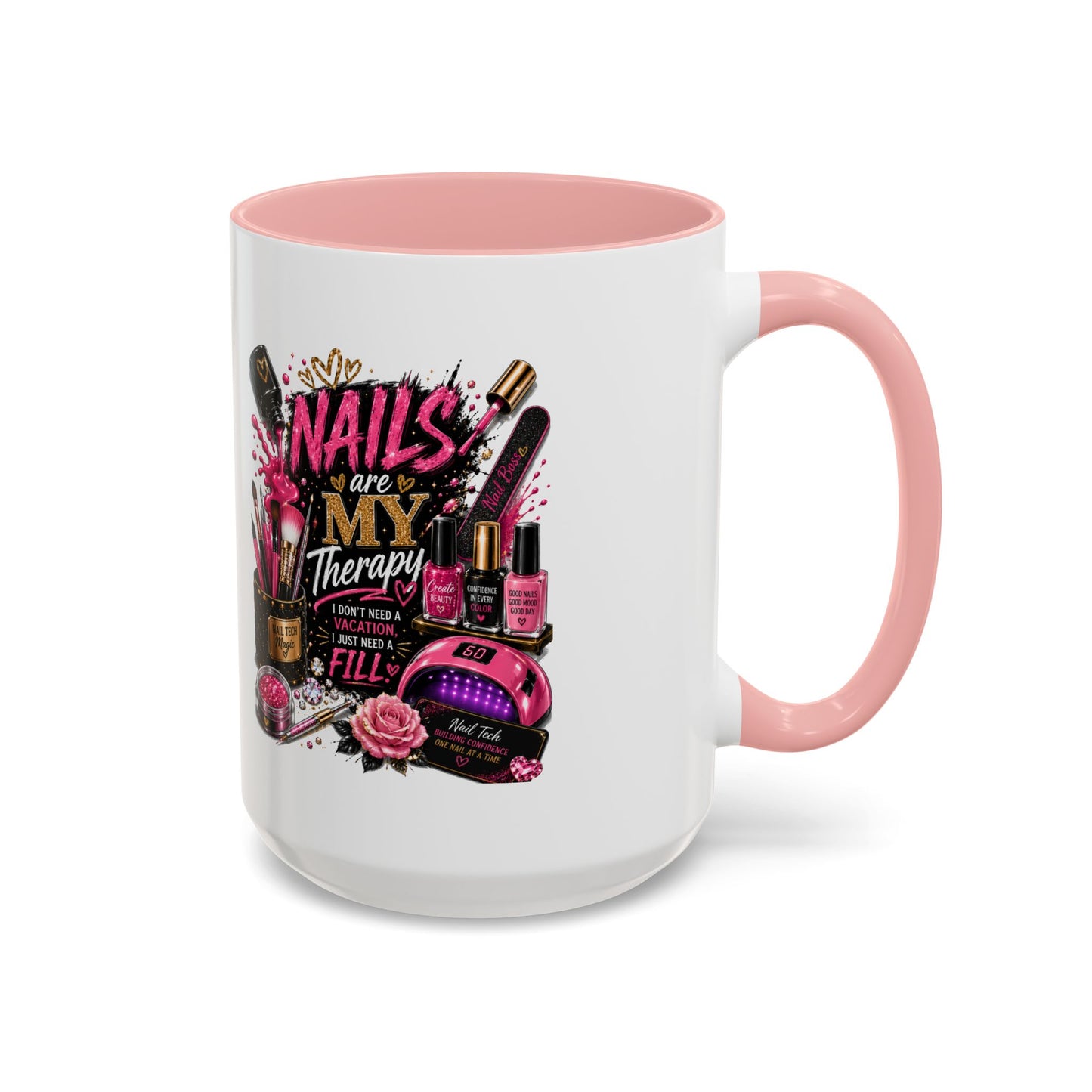 Coffee Mug — "Nails Are My Therapy" Pink Nail Tech Gift