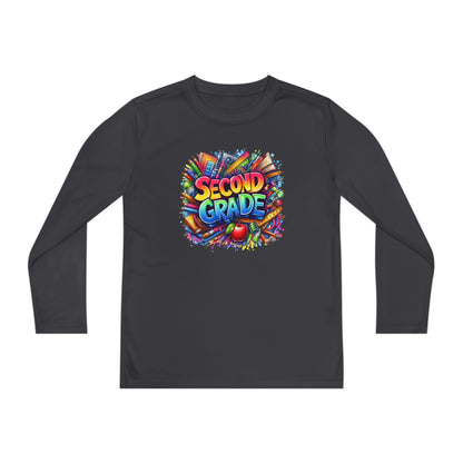 Second Grade Youth Long Sleeve Tee — Colorful School Supplies Back-to-School Shirt