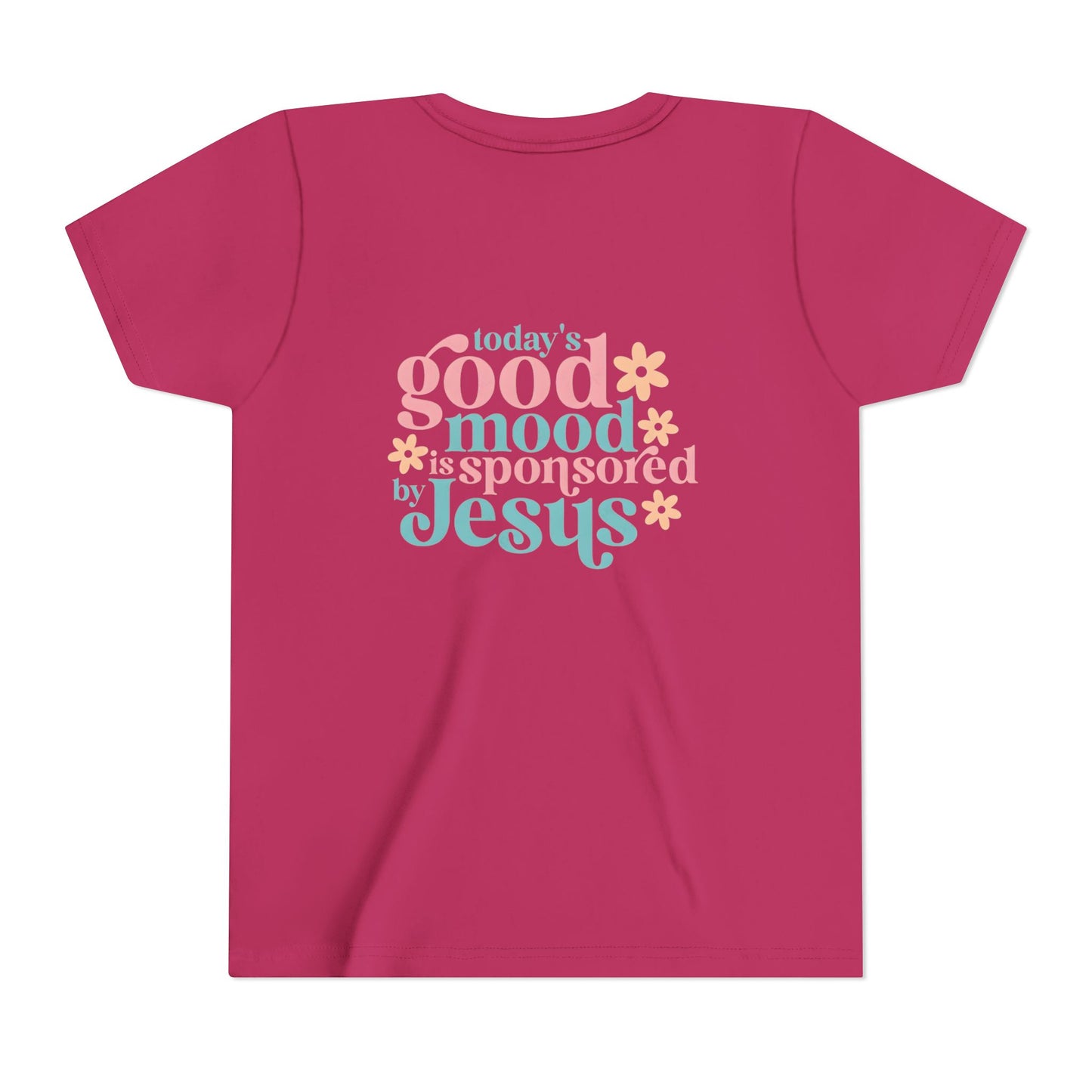 Youth Tee – "Today's Good Mood is Sponsored by Jesus" Retro Floral Christian Shirt