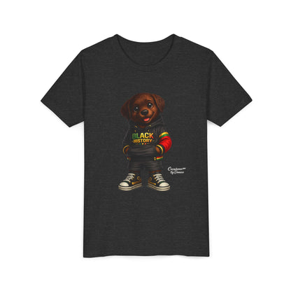 Youth Tee — Cute Puppy 'Black History' Graphic Shirt
