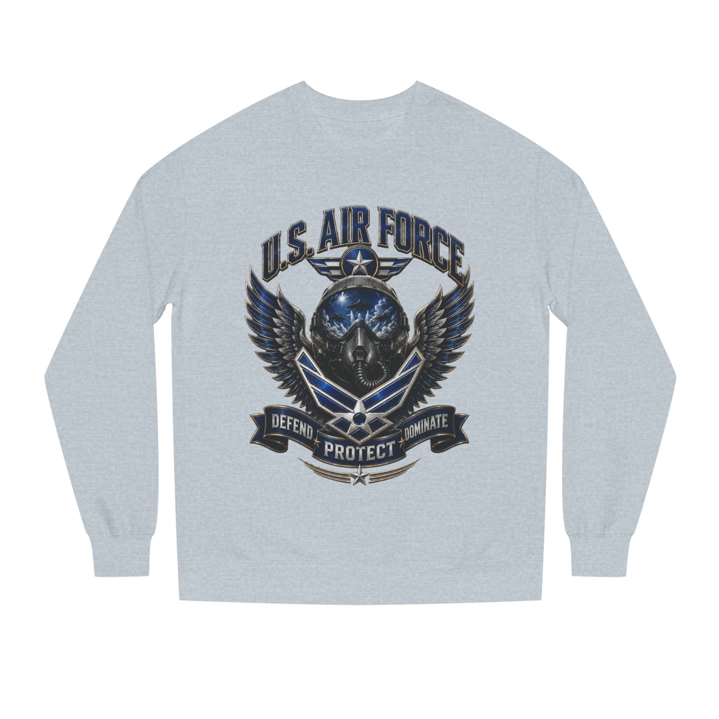 U.S. Air Force Skull Crewneck Sweatshirt — Defend Protect Dominate Tactical Pullover