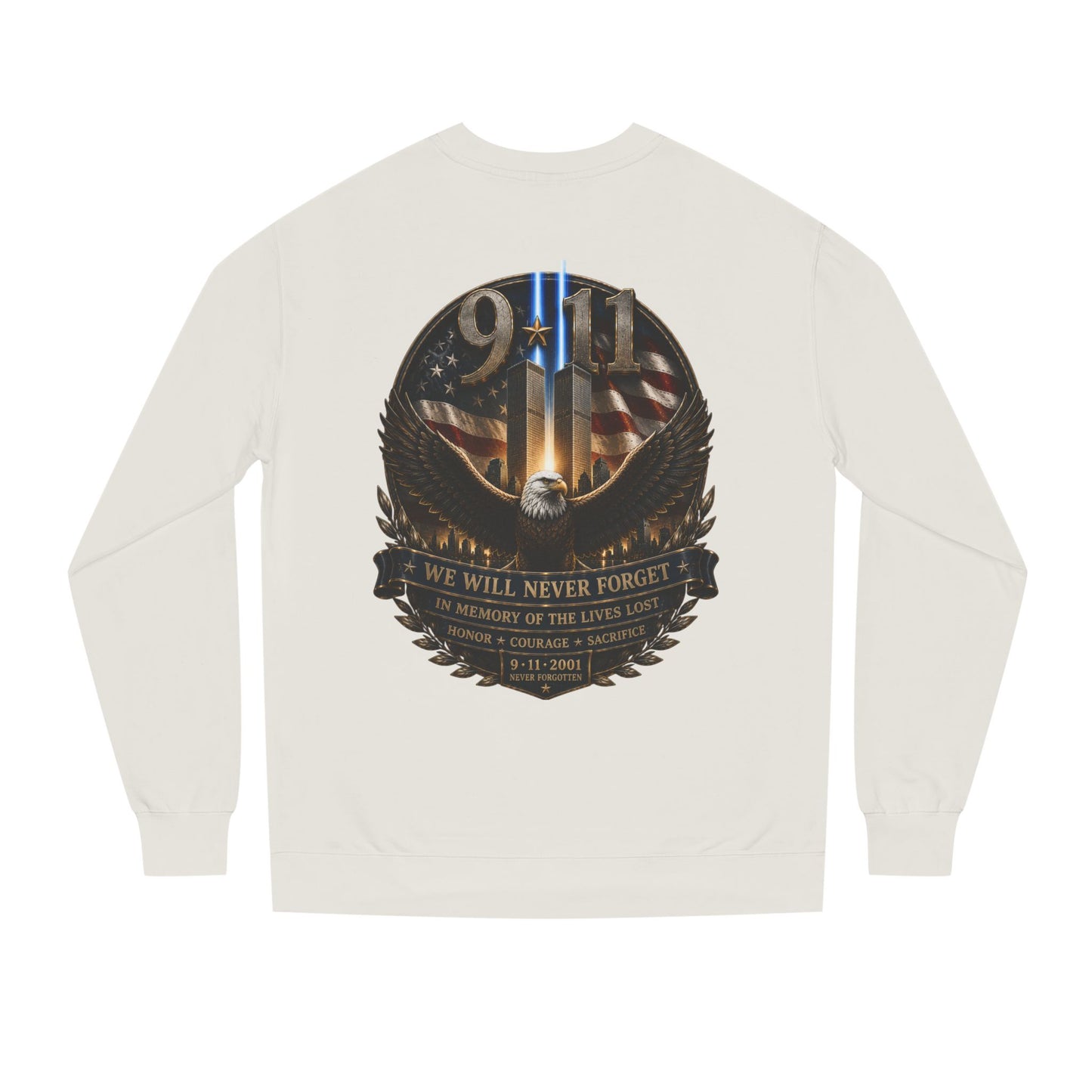 9/11 Memorial Sweatshirt — We Will Never Forget Tribute Crewneck