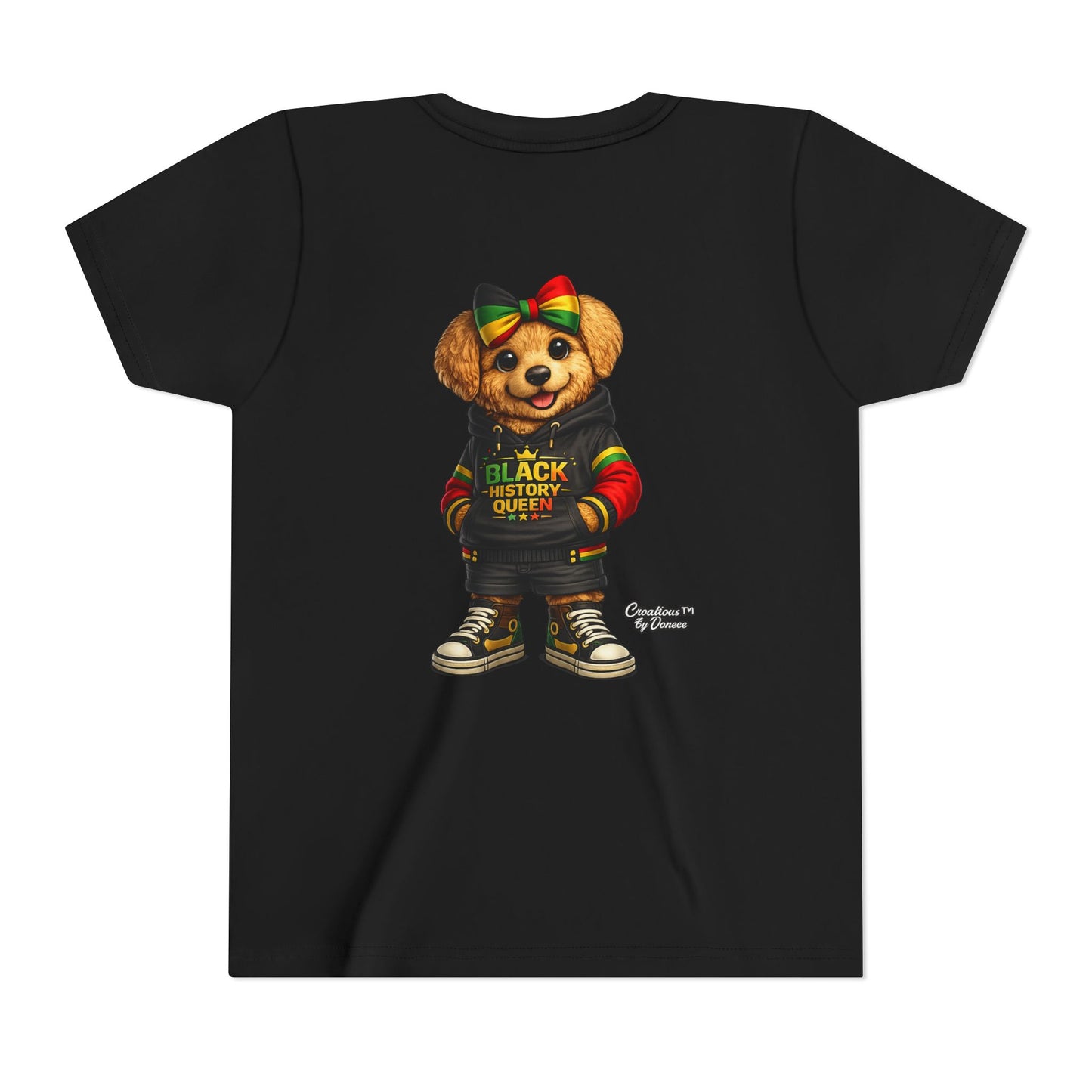 Youth Tee — Black History Queen Bear Graphic T-Shirt
