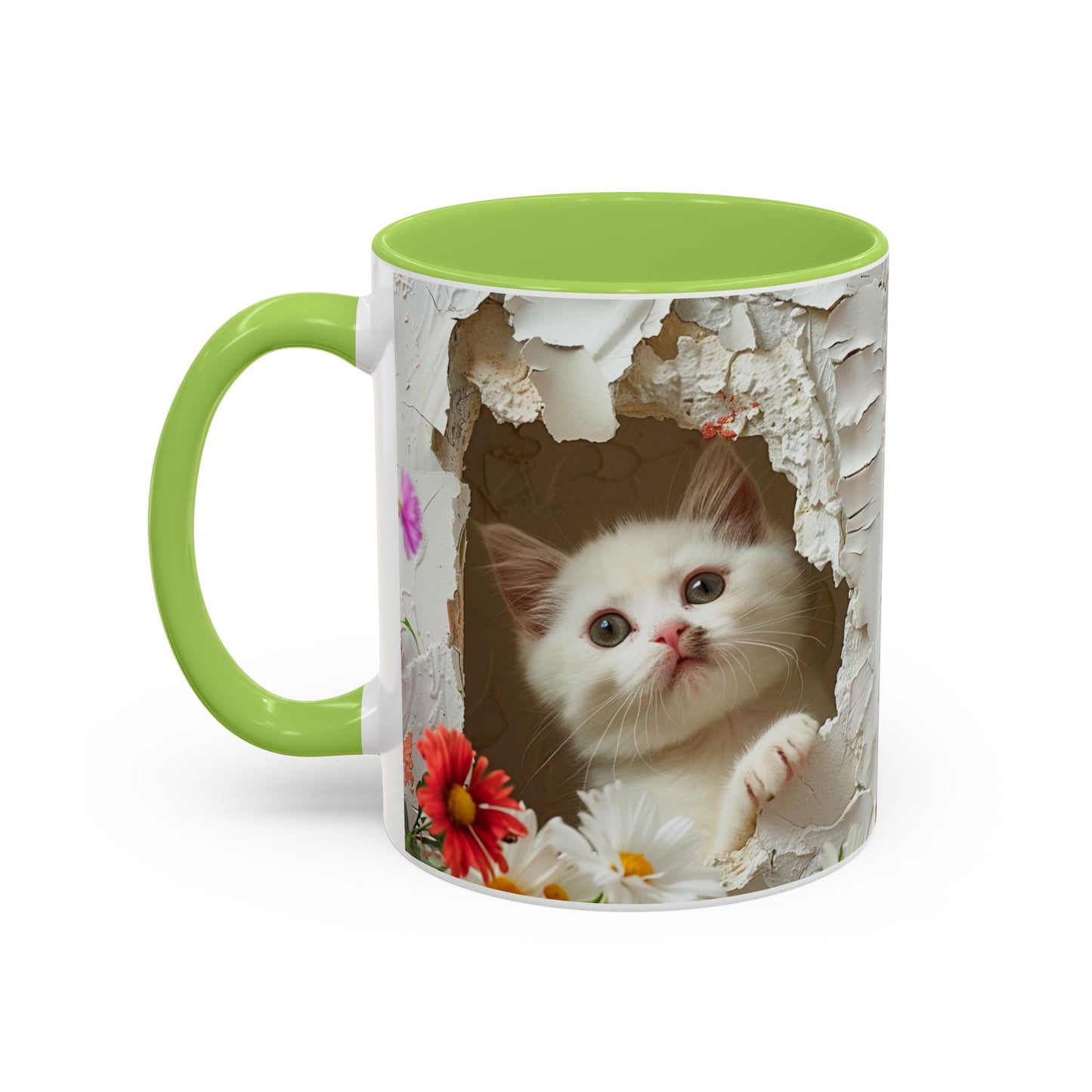 Peek-A-Boo Kitten Accent Coffee Mug — Cute Cat Floral Design (11/15oz)