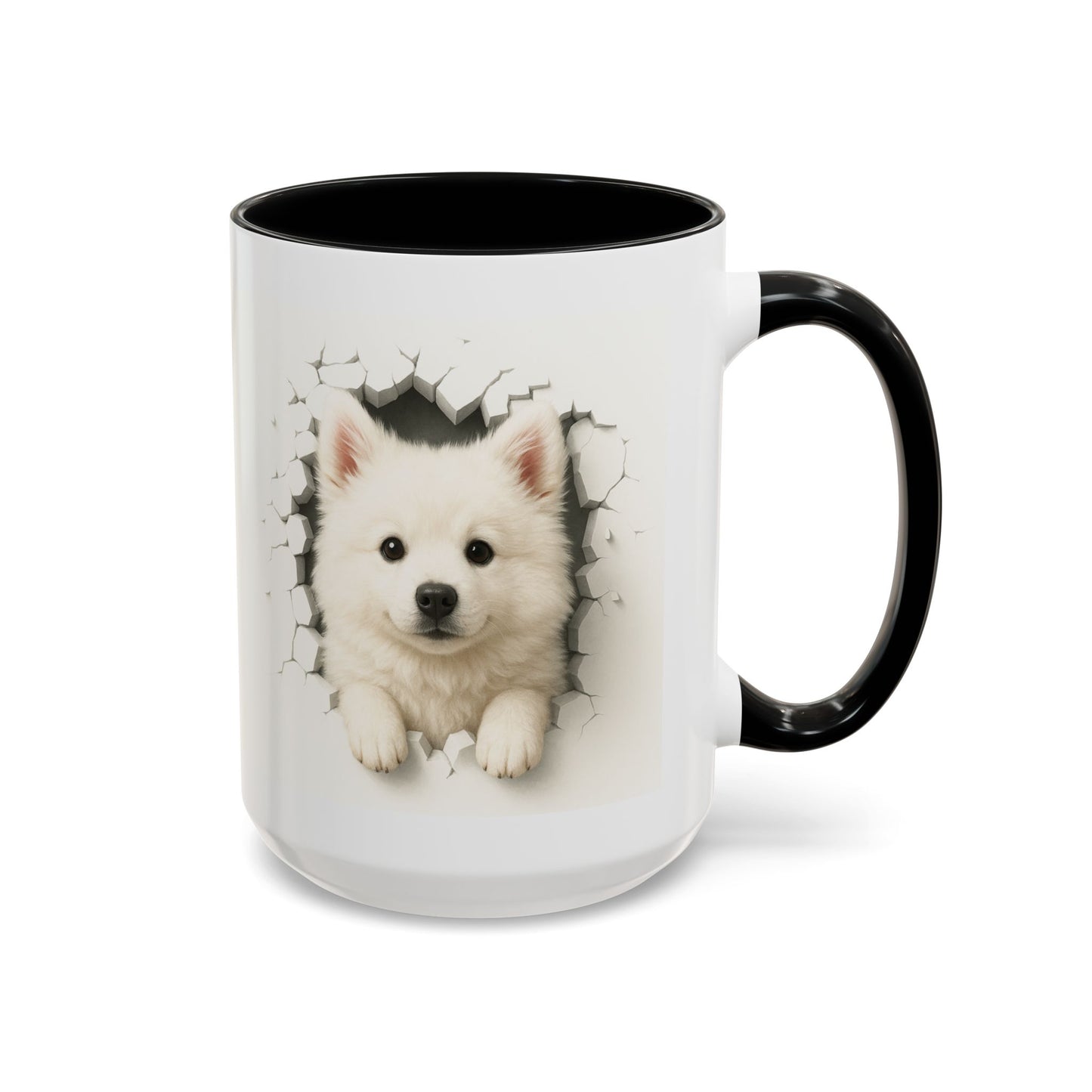 White Samoyed Puppy Accent Coffee Mug — Cute Dog Breakthrough Design (11/15 oz)