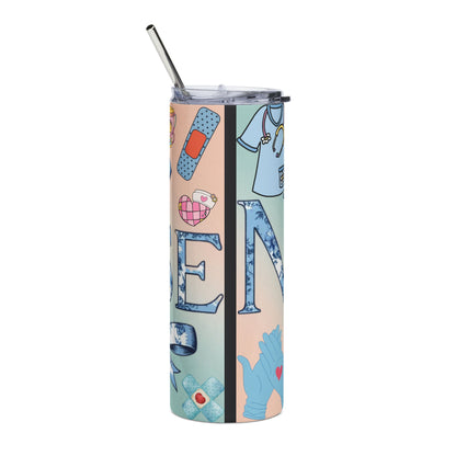 Nurse Stainless Steel Tumbler 20oz — Floral Medical Icons Travel Cup